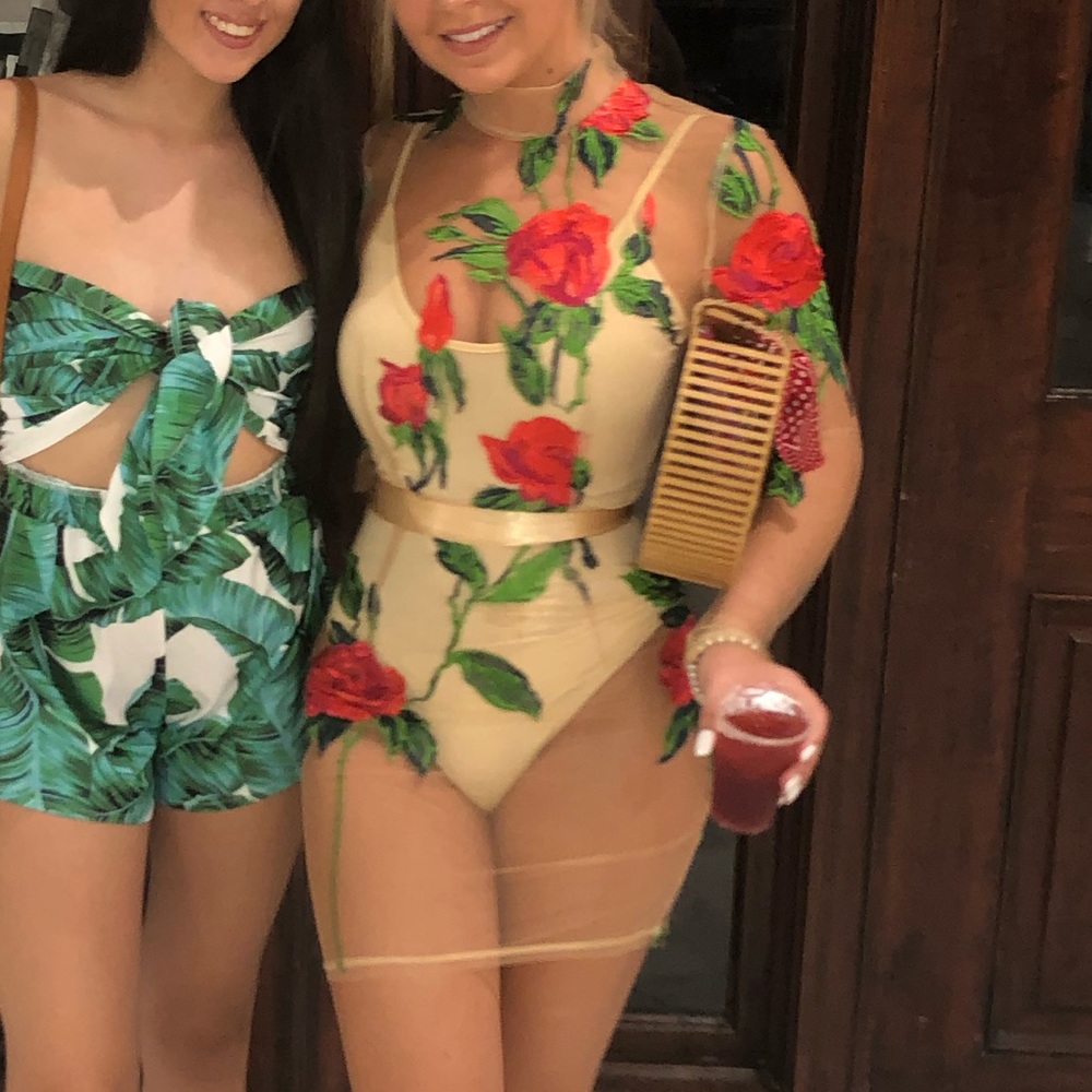 Red & nude see through rose dress